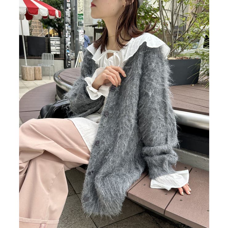 w closet】MIXシャギービッグニットカーディガン[品番