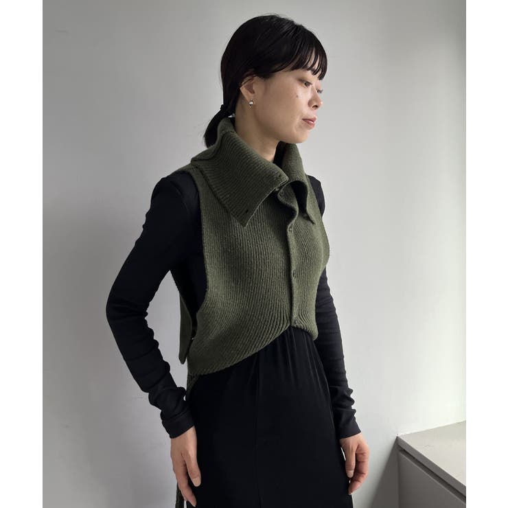 KHAKI | 【Pasterip】Lambs wool stole vest | PAL GROUP OUTLET