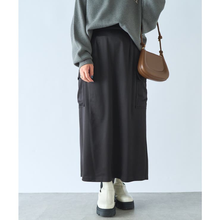 black | 【un dix cors】ワークポケットサテンナロースカート | PAL GROUP OUTLET