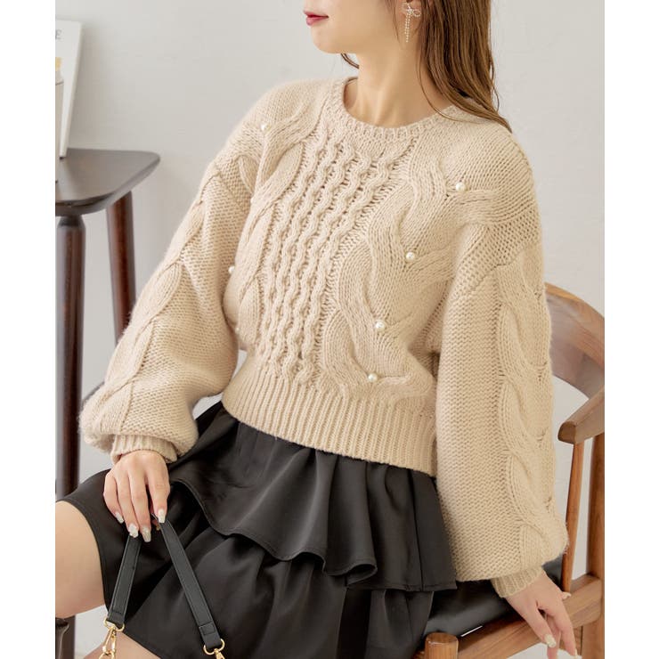 Chico】パール付きケーブルクルーニット[品番：PALW0006218]｜PAL
