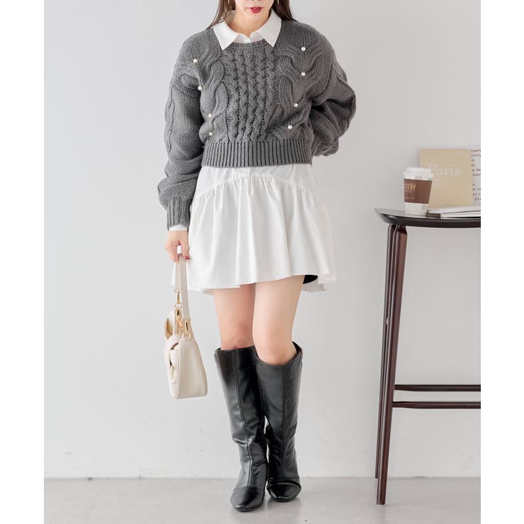 Chico】パール付きケーブルクルーニット[品番：PALW0006218]｜PAL