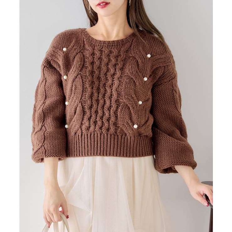 Chico】パール付きケーブルクルーニット[品番：PALW0006218]｜PAL