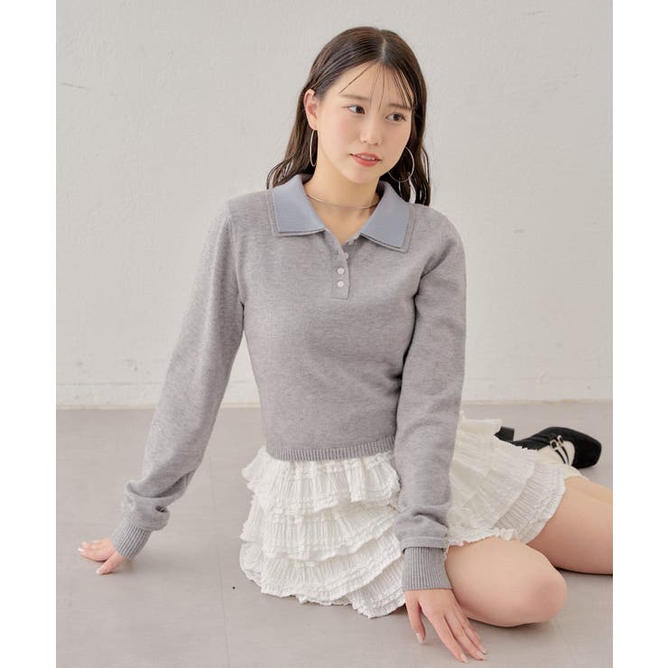 【売り切れ品・新品】CHICO レイヤード襟付きポロニット Chico】レイヤード襟付きニットポロ[品番：PALW0006232]｜PAL