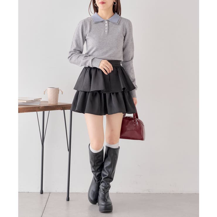 【売り切れ品・新品】CHICO レイヤード襟付きポロニット Chico】レイヤード襟付きニットポロ[品番：PALW0006232]｜PAL