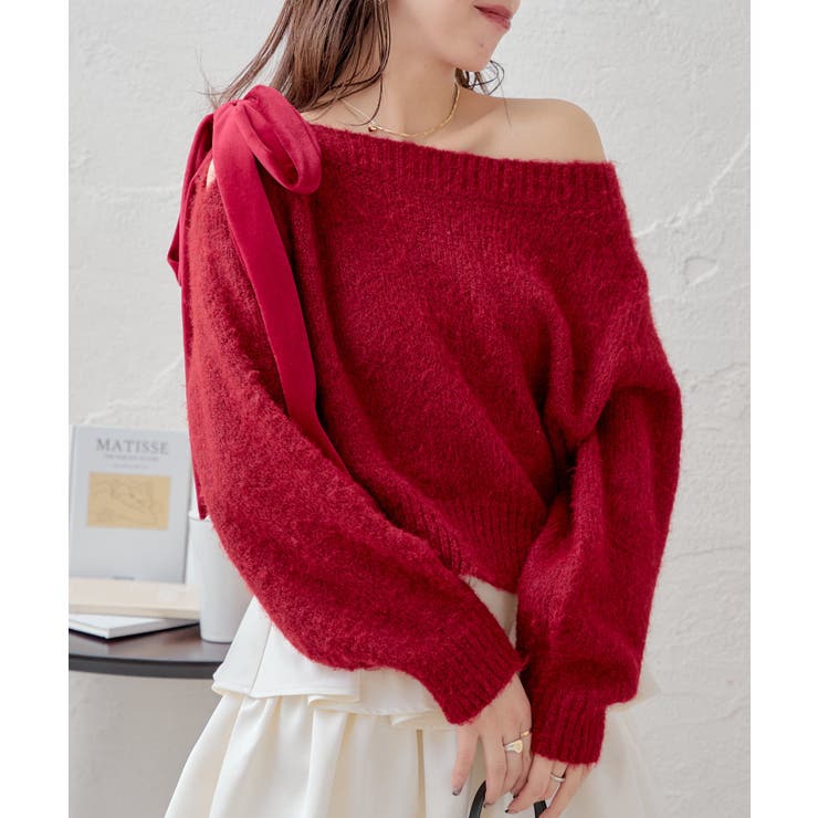 【Chico】ベロアリボンワンショルルーズニット | PAL GROUP OUTLET | 詳細画像13 