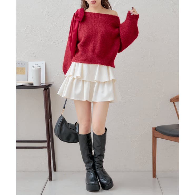 【Chico】ベロアリボンワンショルルーズニット | PAL GROUP OUTLET | 詳細画像14 