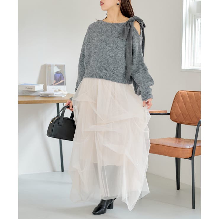 【Chico】ベロアリボンワンショルルーズニット | PAL GROUP OUTLET | 詳細画像32 