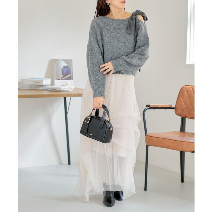 【Chico】ベロアリボンワンショルルーズニット | PAL GROUP OUTLET | 詳細画像34 