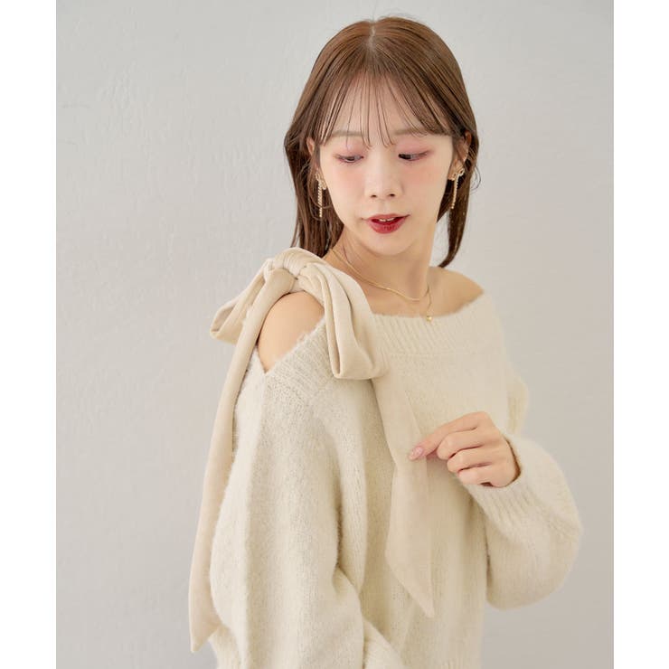 【Chico】ベロアリボンワンショルルーズニット | PAL GROUP OUTLET | 詳細画像37 