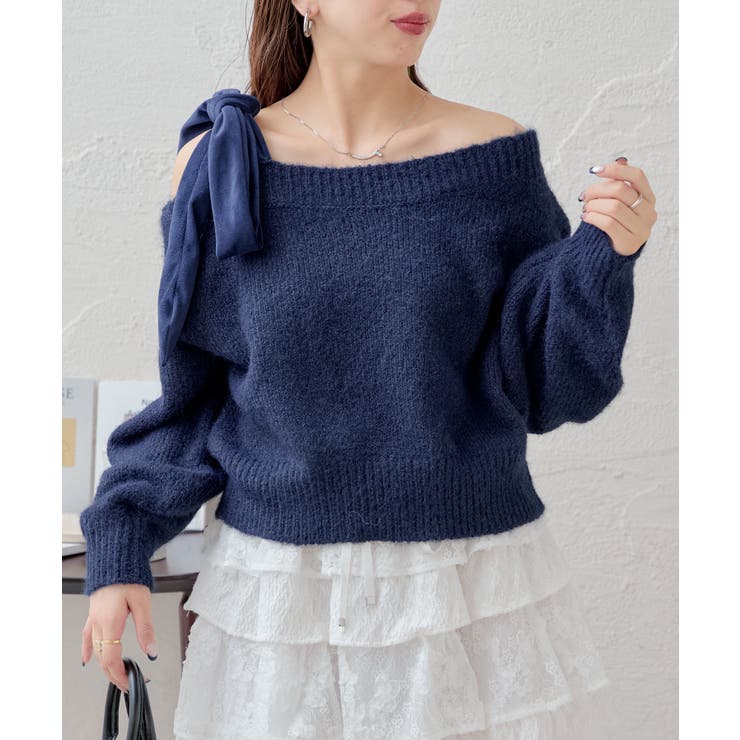 【Chico】ベロアリボンワンショルルーズニット | PAL GROUP OUTLET | 詳細画像49 
