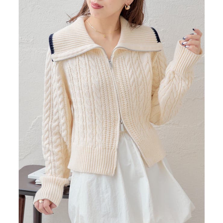 Chico】WZIPケーブル襟ルーズニット[品番：PALW0006229]｜PAL