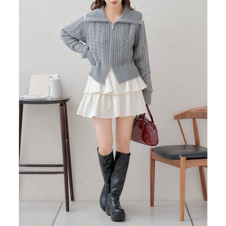 Chico】WZIPケーブル襟ルーズニット[品番：PALW0006229]｜PAL