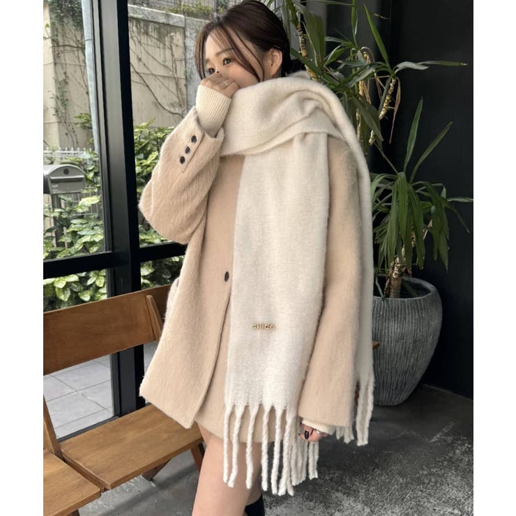 ベージュ ロゴパターン ストール フリンジ付き レオパード柄ストール／フリンジストール（2002553082