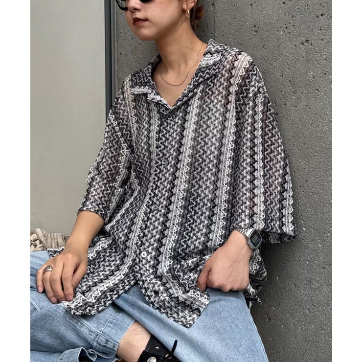 【CIAOPANIC TYPY】レースシアーストライプ柄ルーズシャツ | PAL GROUP OUTLET | 詳細画像7 