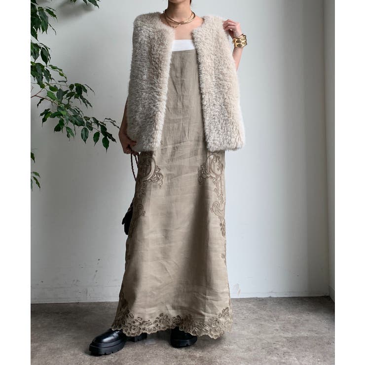 新品 MOGA レース 刺繍 リネン ワンピース DouDou】刺繍レースリネンワンピース[品番：PALW0006282]｜PAL