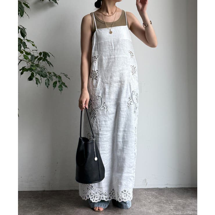 新品 MOGA レース 刺繍 リネン ワンピース DouDou】刺繍レースリネンワンピース[品番：PALW0006282]｜PAL