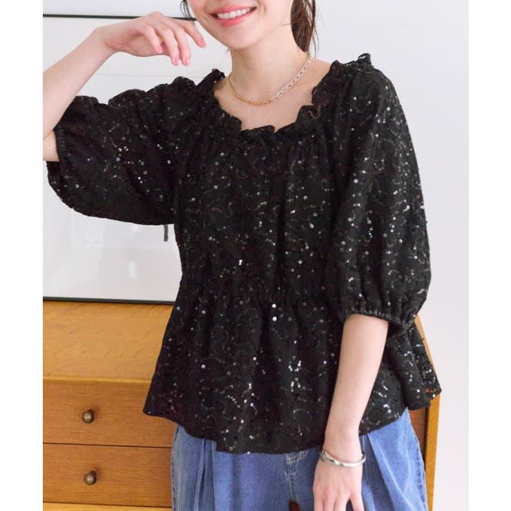 BK | 【La boutique BonBon】スパンコールレースオフショルBL | PAL GROUP OUTLET