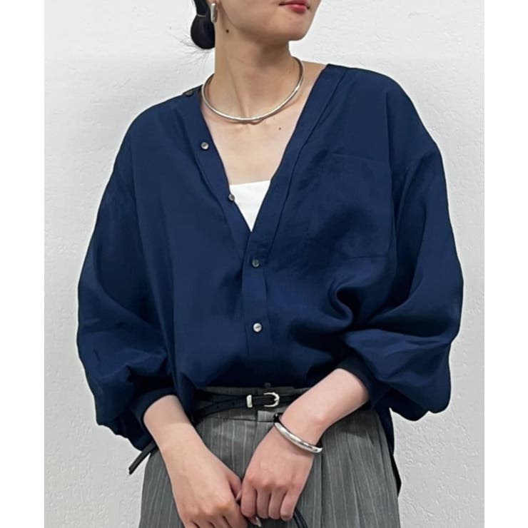 NVY | 【Loungedress】袖リブV BL | PAL GROUP OUTLET