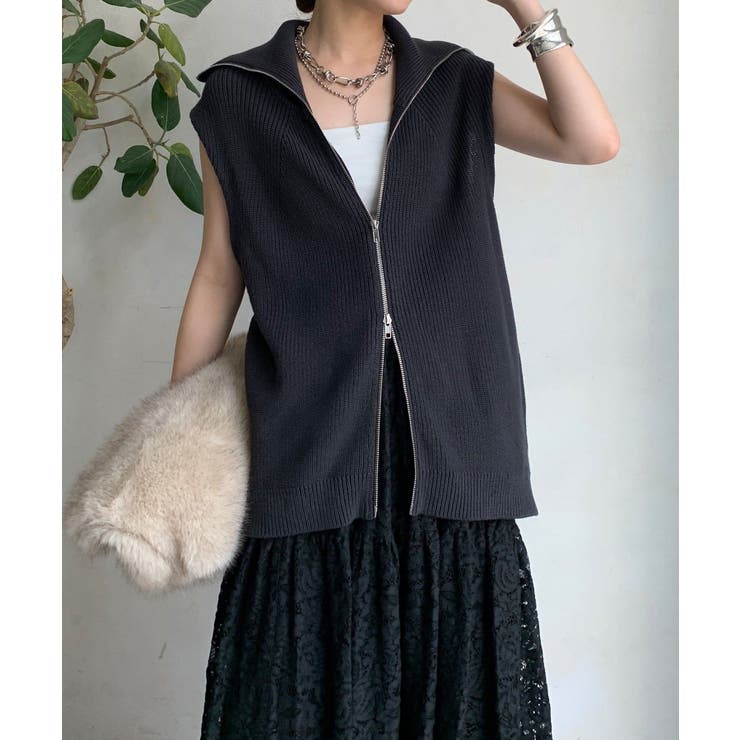 DouDou】W 畦編みジップニットベスト[品番：PALW0006390]｜PAL GROUP