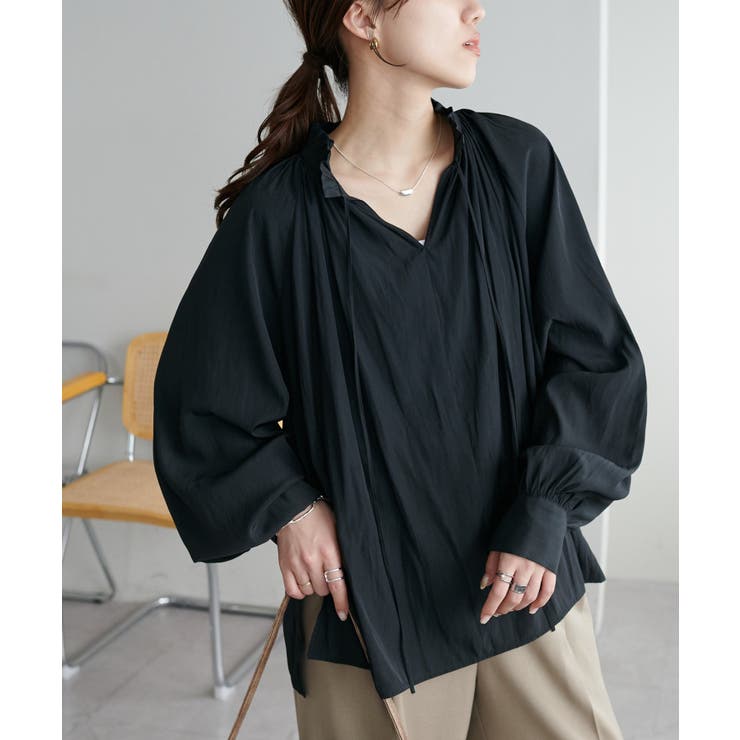 【Discoat】メモリーサテンギャザースキッパーブラウス | PAL GROUP OUTLET | 詳細画像12 