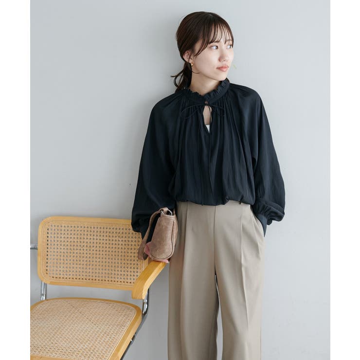 【Discoat】メモリーサテンギャザースキッパーブラウス | PAL GROUP OUTLET | 詳細画像13 