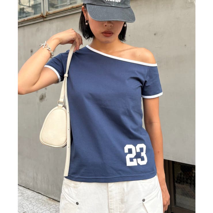 NAVY | OddStudioオフショルナンバリングTEE | PAL GROUP OUTLET