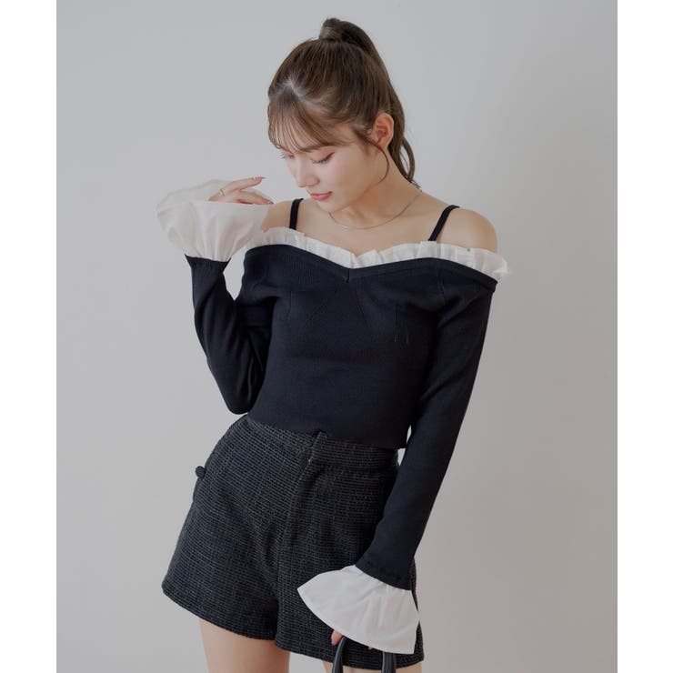 【Pecoさん専用】ファブリックコンビフレアスリーブプルオーバー Chico】フリルドッキングフレアスリーブKT[品番：PALW0006427]｜PAL