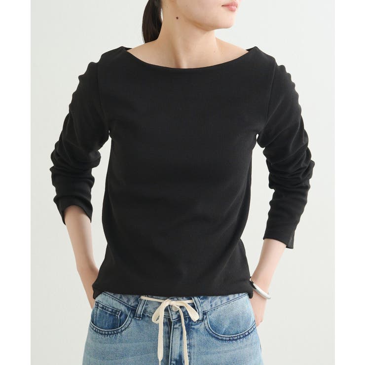 BLK | 【earthy_】リブボートネックトップス | PAL GROUP OUTLET
