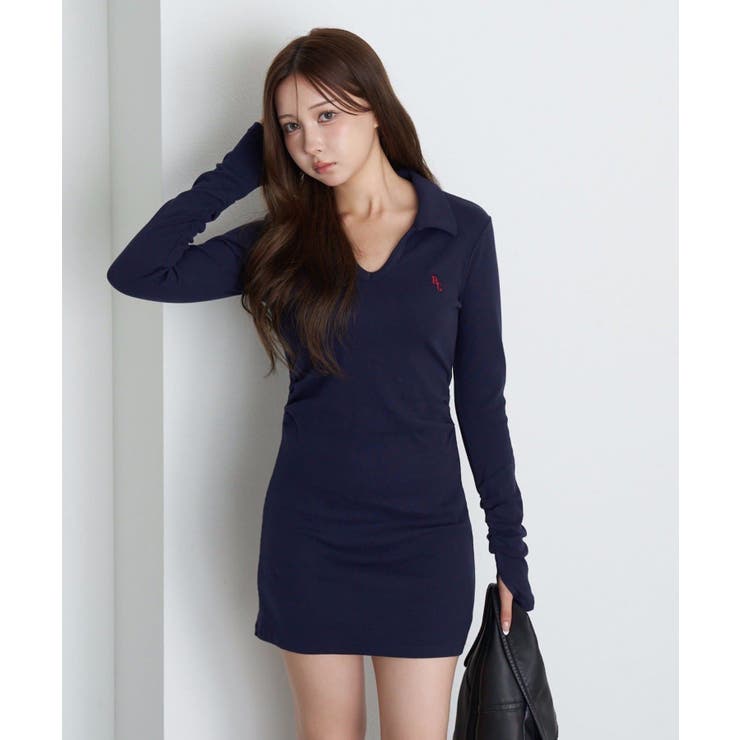 NVY | 【RAY CASSIN】長袖スキッパーポロ刺繍ミニOP | PAL GROUP OUTLET