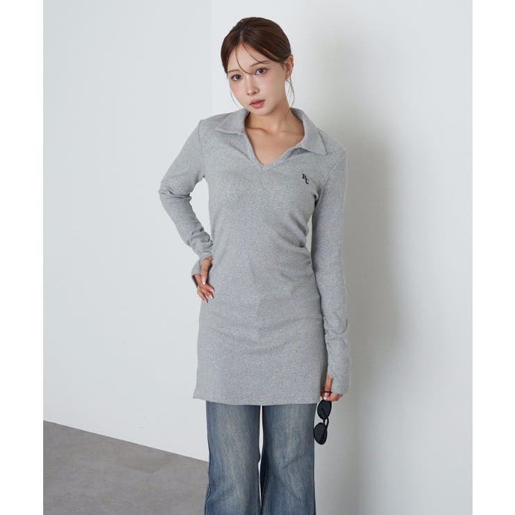 GRY | 【RAY CASSIN】長袖スキッパーポロ刺繍ミニOP | PAL GROUP OUTLET