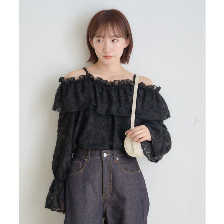 BLK | 【mystic】[mline]シャギーフリル オフショルブラウス | PAL GROUP OUTLET