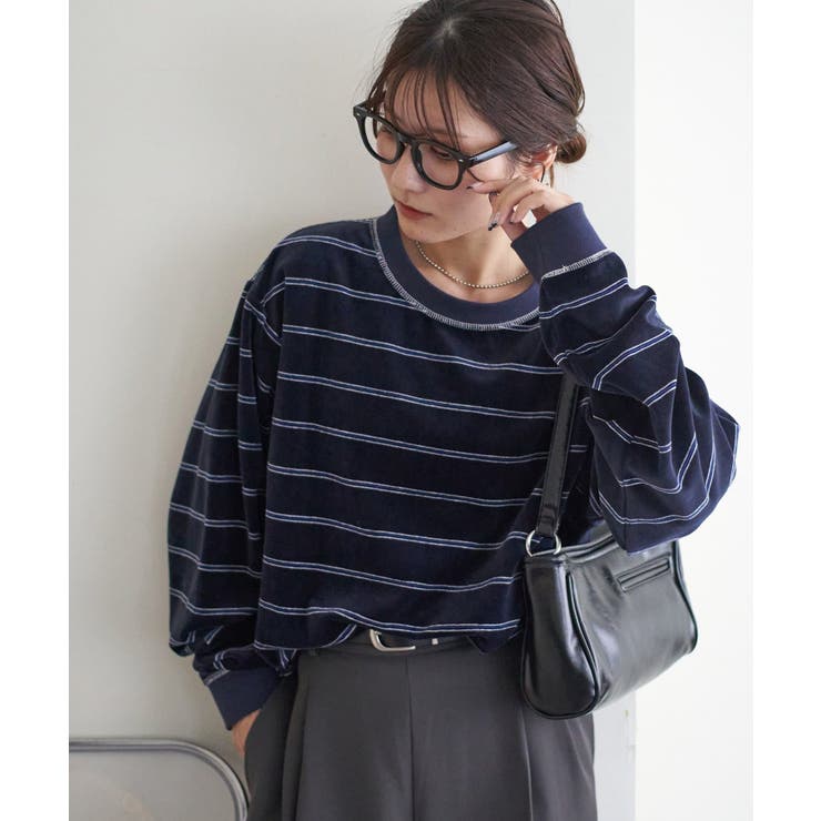 【Discoat】ベロアボーダークルーネック | PAL GROUP OUTLET | 詳細画像1 