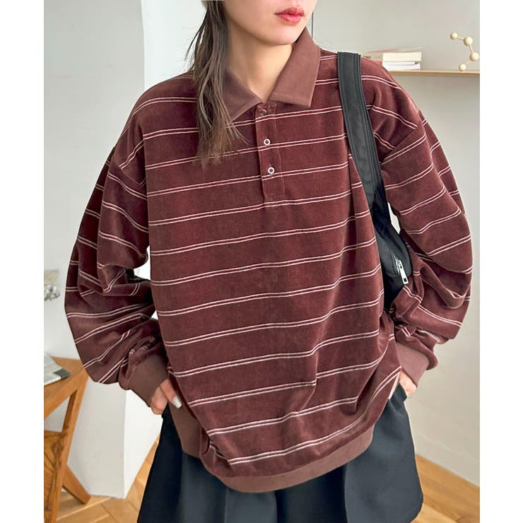 モカ | 【Discoat】ベロアボーダーポロ | PAL GROUP OUTLET