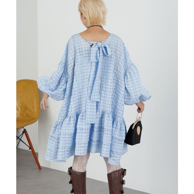 シアーチェックBIGタイボリュームミニドレス | PAL GROUP OUTLET | 詳細画像11 