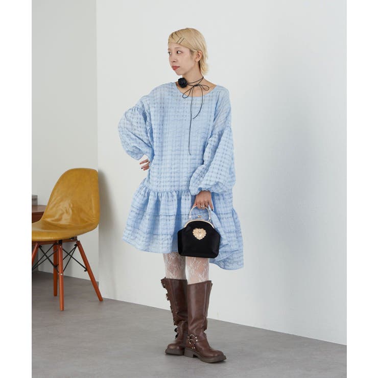 シアーチェックBIGタイボリュームミニドレス | PAL GROUP OUTLET | 詳細画像13 