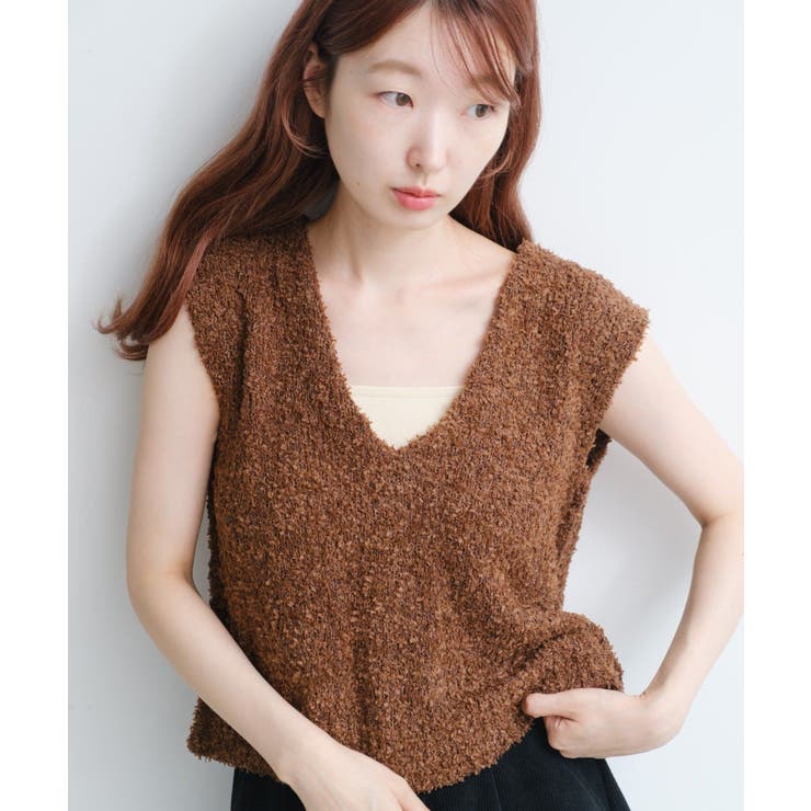 BRN | 【Kastane】リボンヤーンニットベスト | PAL GROUP OUTLET