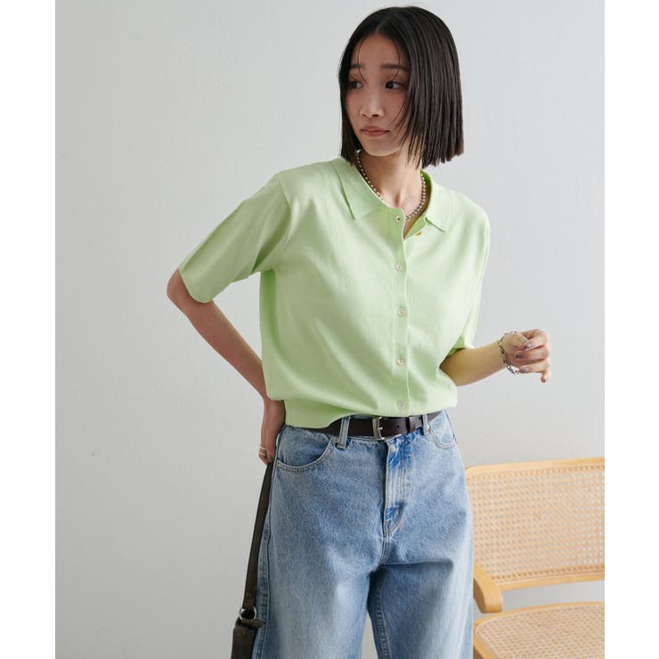 【Discoat】サラモチ衿付き半袖カーディガン | PAL GROUP OUTLET | 詳細画像1 