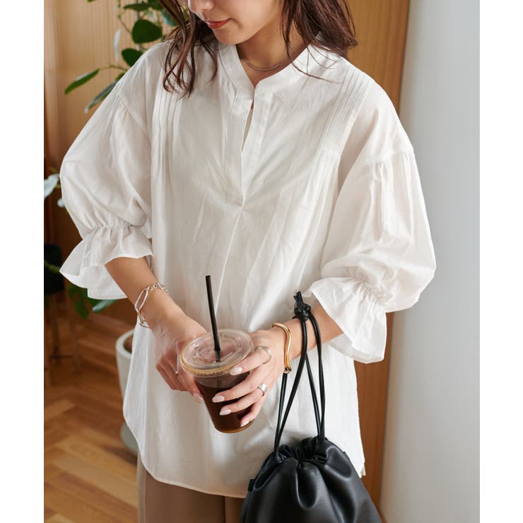 オフホワイト | 【Discoat】ピンタックスキッパーブラウス | PAL GROUP OUTLET