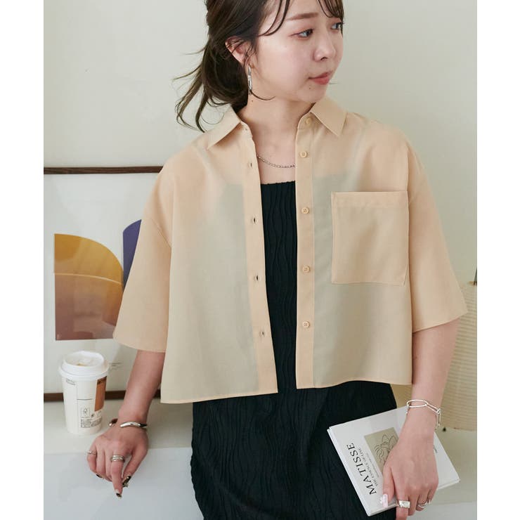 ベージュ | 【Discoat】シアー半袖クロップドシャツ | PAL GROUP OUTLET