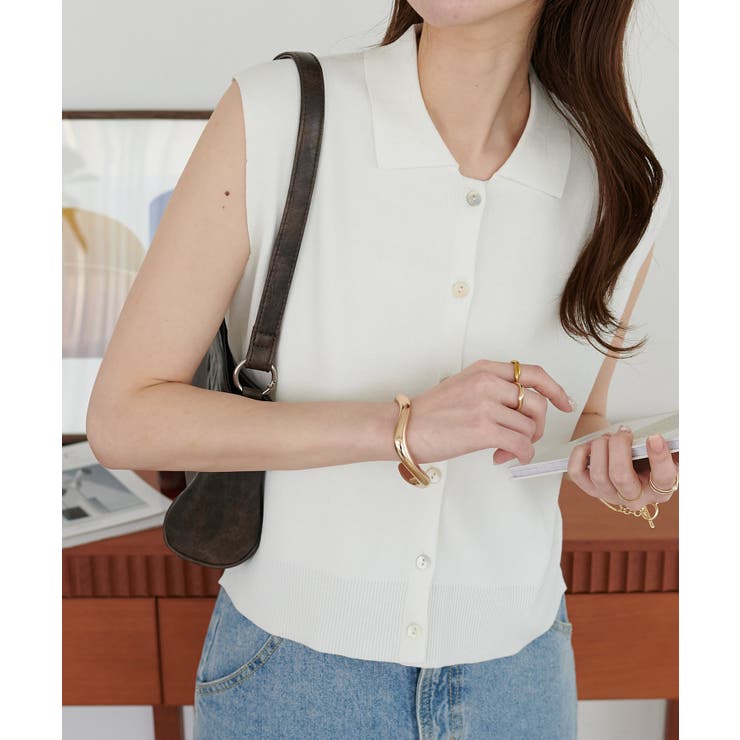 アイボリー | 【Discoat】サラモチ衿付き前開きノースリーブ | PAL GROUP OUTLET