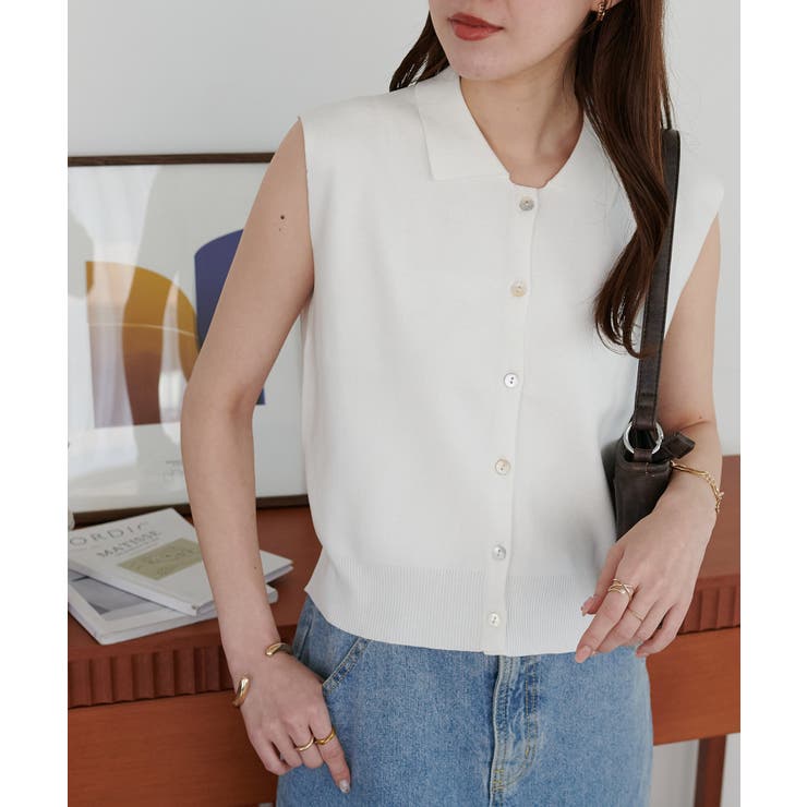 【Discoat】サラモチ衿付き前開きノースリーブ | PAL GROUP OUTLET | 詳細画像4 