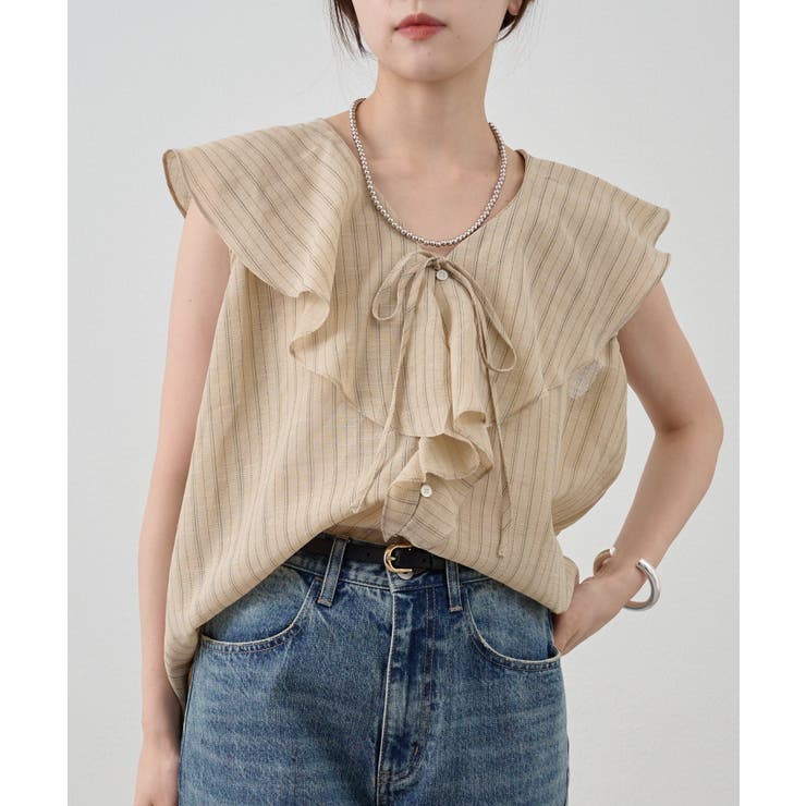 BEG | 【SHENERY】ストライプフリルカラーブラウス | PAL GROUP OUTLET