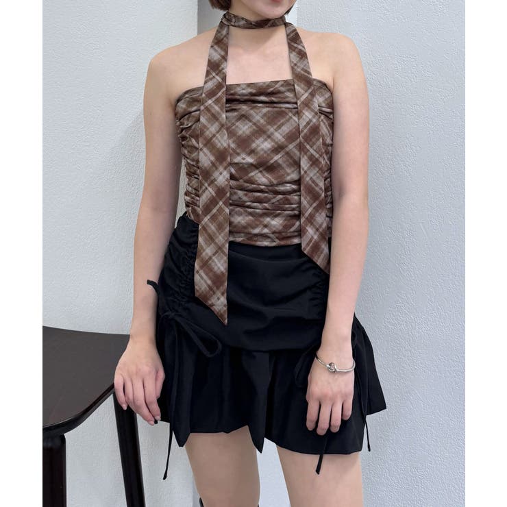 BRN | 【mystic】[mline]チェックバンドゥ チョーカーブラウス | PAL GROUP OUTLET