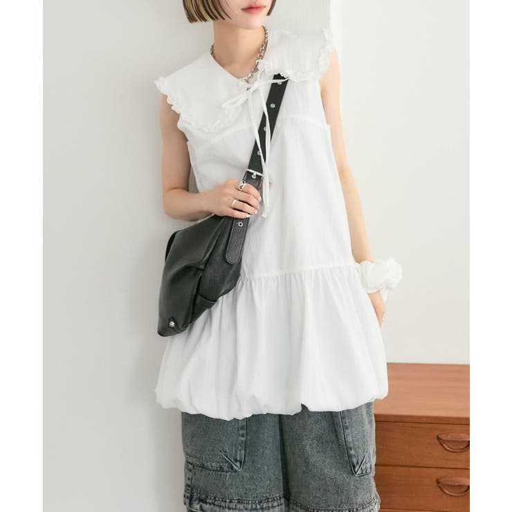 SHUSHUTONG（シュシュ/トン）のフリル付き襟　ジップジャケット　ネイビー SHUSHU/TONG ＜シュシュ/トン＞ フリルネックカットソー（2272531