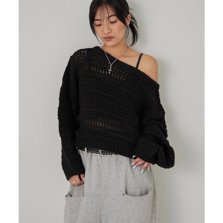 【WHO'S WHO gallery】メッシュボーダーオフショル2wayニット | PAL GROUP OUTLET | 詳細画像12 