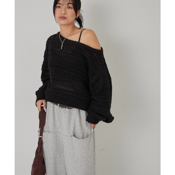 【WHO'S WHO gallery】メッシュボーダーオフショル2wayニット | PAL GROUP OUTLET | 詳細画像13 