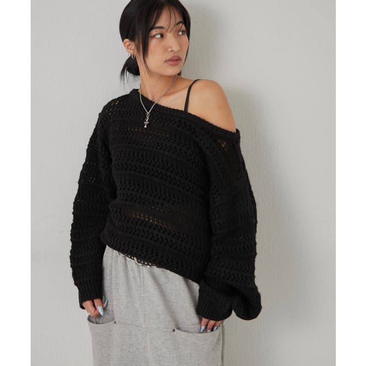 【WHO'S WHO gallery】メッシュボーダーオフショル2wayニット | PAL GROUP OUTLET | 詳細画像14 