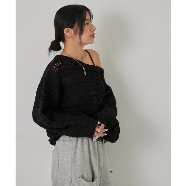 【WHO'S WHO gallery】メッシュボーダーオフショル2wayニット | PAL GROUP OUTLET | 詳細画像15 