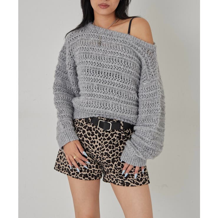 GRY | 【WHO'S WHO gallery】メッシュボーダーオフショル2wayニット | PAL GROUP OUTLET