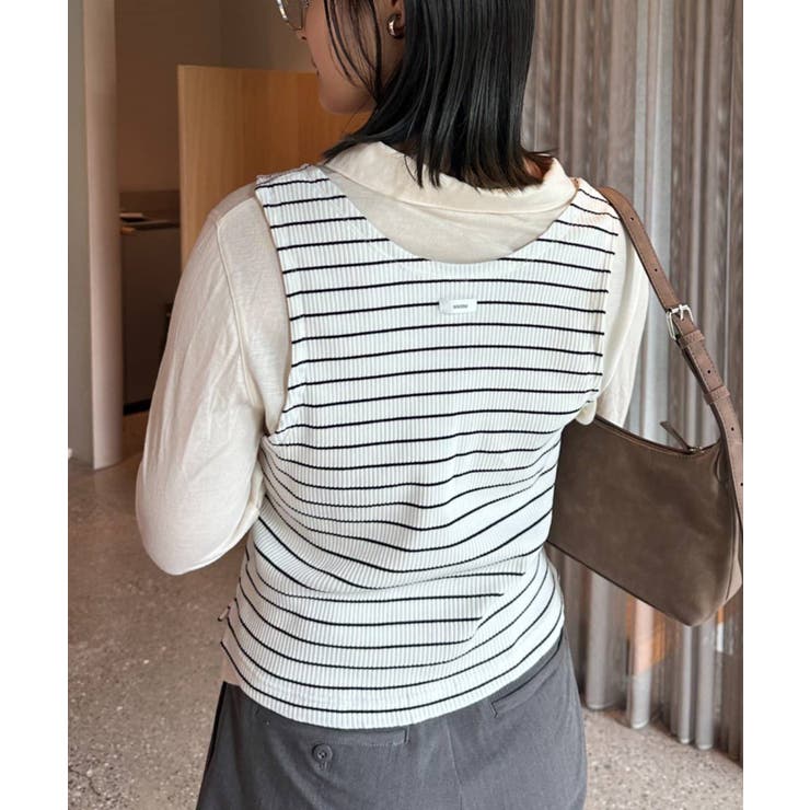 ボーダータンクレイヤード襟付きシアーカットシャツ | PAL GROUP OUTLET | 詳細画像4 